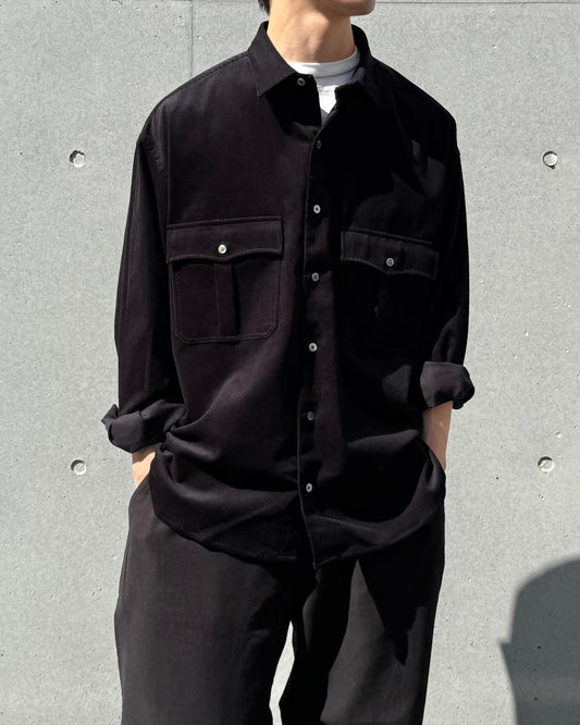 PORTER CLASSIC / ROLL UP ORGANIC CORDUROY SHIRT (14WALE) / BLACK