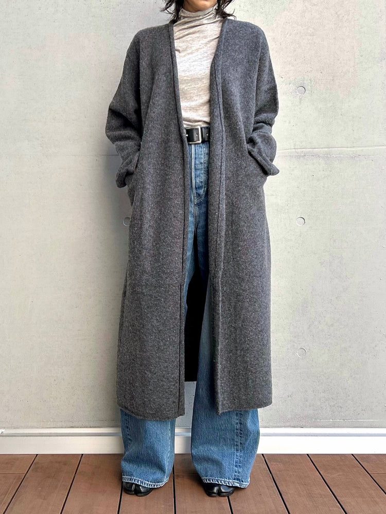 WALANCE / boiled wool long cardigan / CHARCOAL / 3253-005
