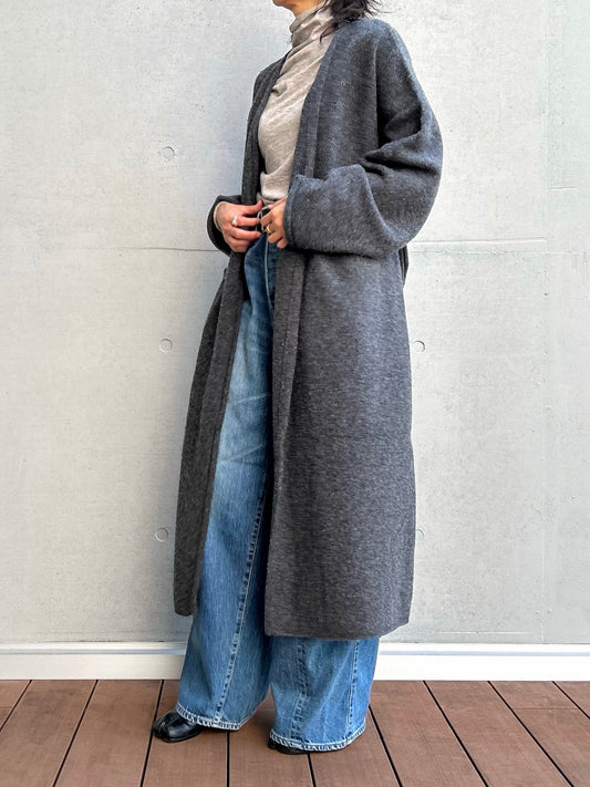 WALANCE / boiled wool long cardigan / CHARCOAL / 3253-005