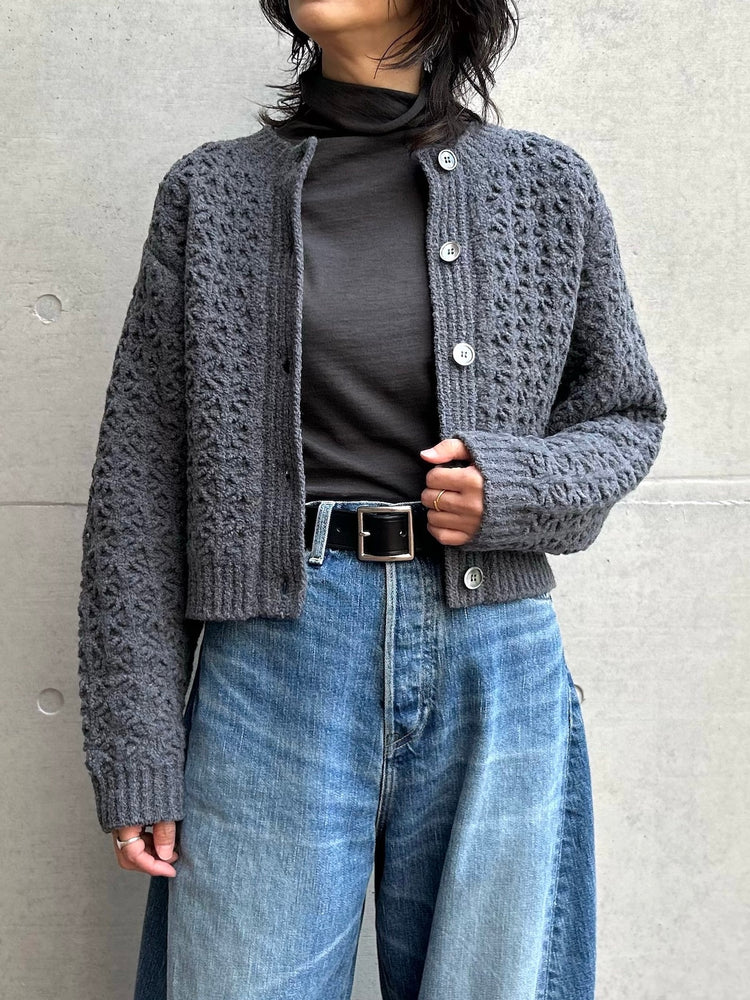 WALANCE / crochet double knit cardigan / CHARCOAL / 3253-015