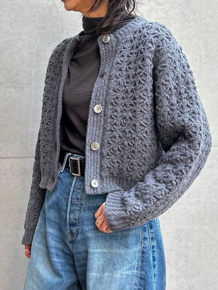 WALANCE / crochet double knit cardigan / CHARCOAL / 3253-015