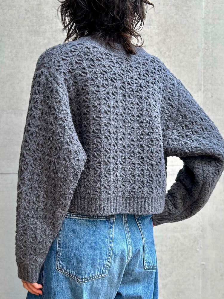 WALANCE / crochet double knit cardigan / CHARCOAL / 3253-015