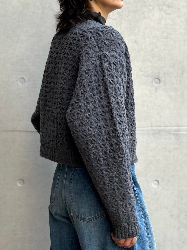WALANCE / crochet double knit cardigan / CHARCOAL / 3253-015