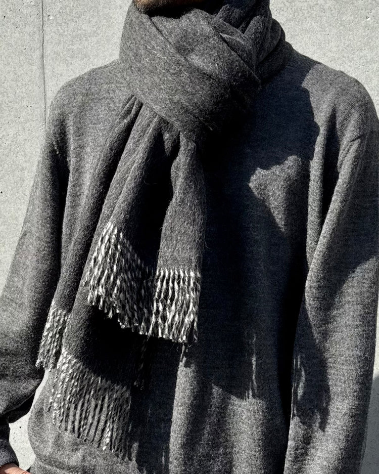 The Inoue Brothers… / Two Colour Large Brushed Scarf / Charcoal/Light Grey