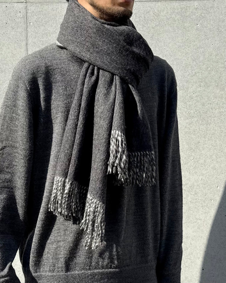 The Inoue Brothers… / Two Colour Large Brushed Scarf / Charcoal/Light Grey