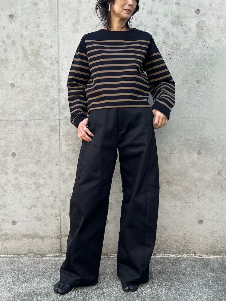 HYKE / CROPPED BASQUE SHIRT / BLACKxBEIGE / 12426