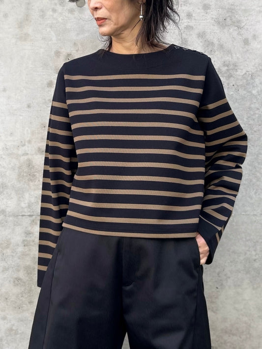 HYKE / CROPPED BASQUE SHIRT / BLACKxBEIGE / 12426