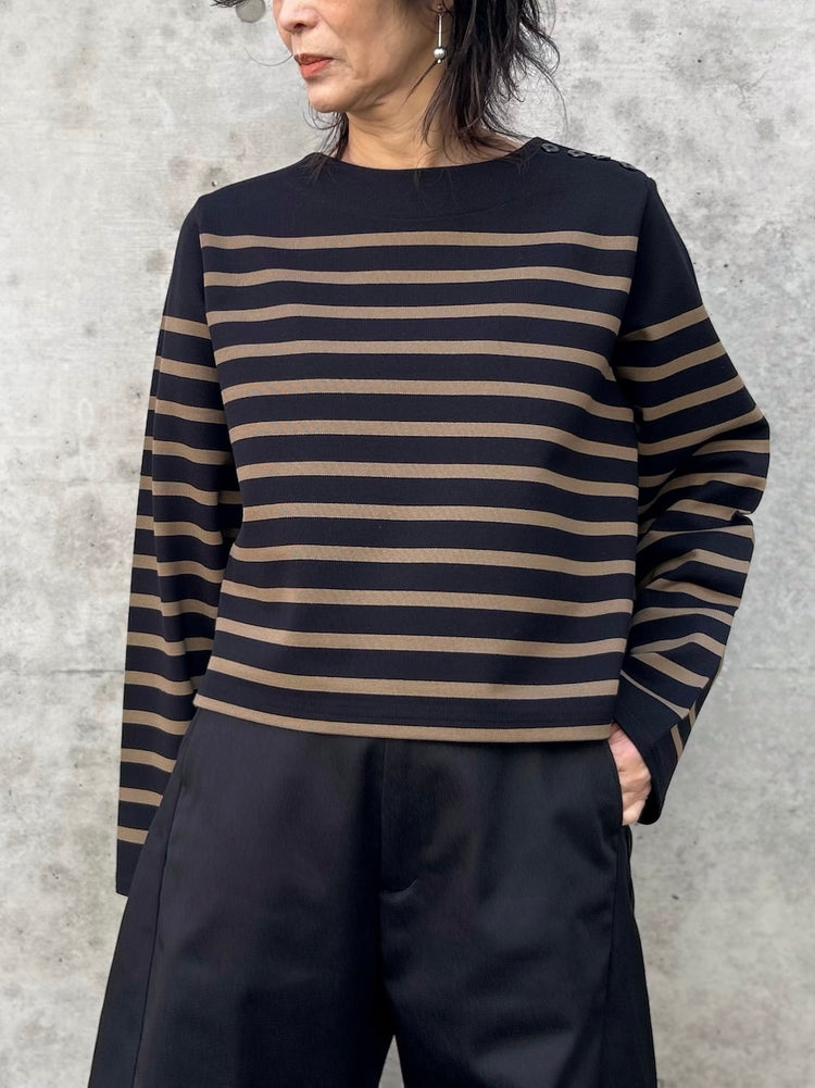 HYKE / CROPPED BASQUE SHIRT / BLACKxBEIGE / 12426