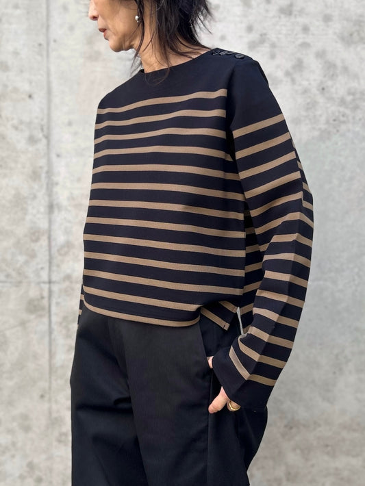 HYKE / CROPPED BASQUE SHIRT / BLACKxBEIGE / 12426