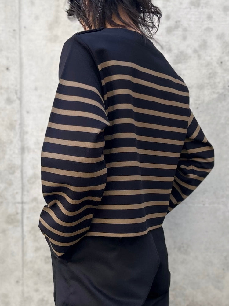 HYKE / CROPPED BASQUE SHIRT / BLACKxBEIGE / 12426