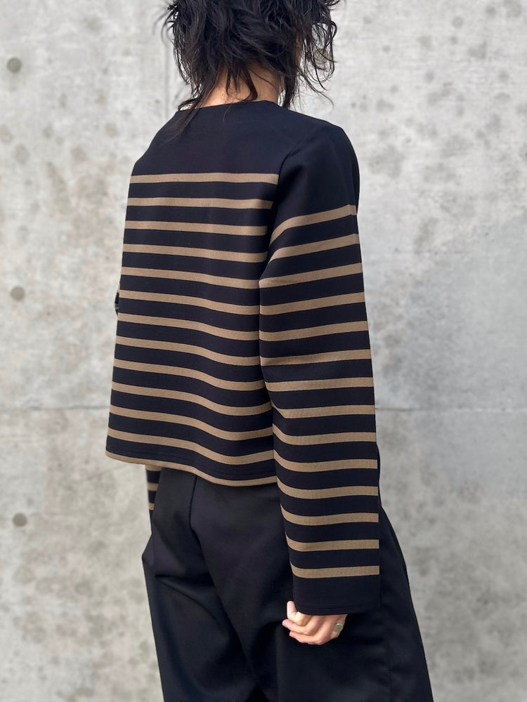 HYKE / CROPPED BASQUE SHIRT / BLACKxBEIGE / 12426