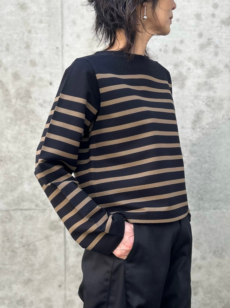 HYKE / CROPPED BASQUE SHIRT / BLACKxBEIGE / 12426