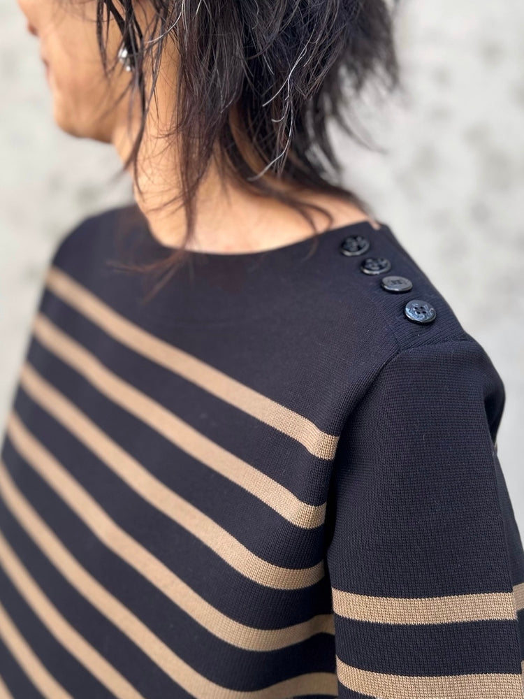 HYKE / CROPPED BASQUE SHIRT / BLACKxBEIGE / 12426