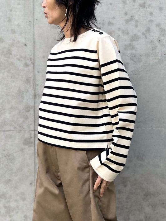 HYKE / CROPPED BASQUE SHIRT / CREAMxBLACK / 12426