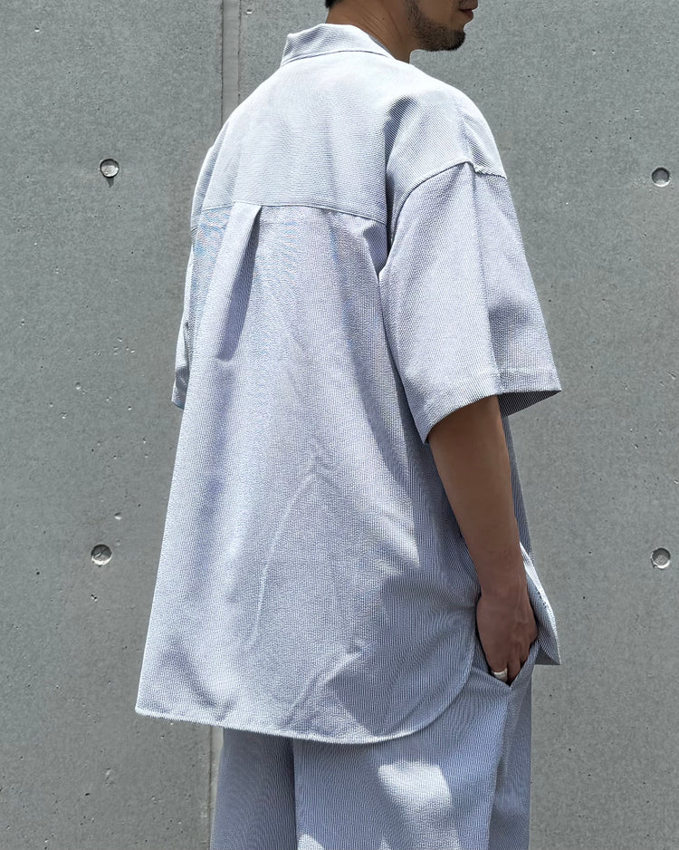 FreshService / SEERSUCKER STRIPE OPEN COLLAR SHIRT / BLUE / FSC262-50113