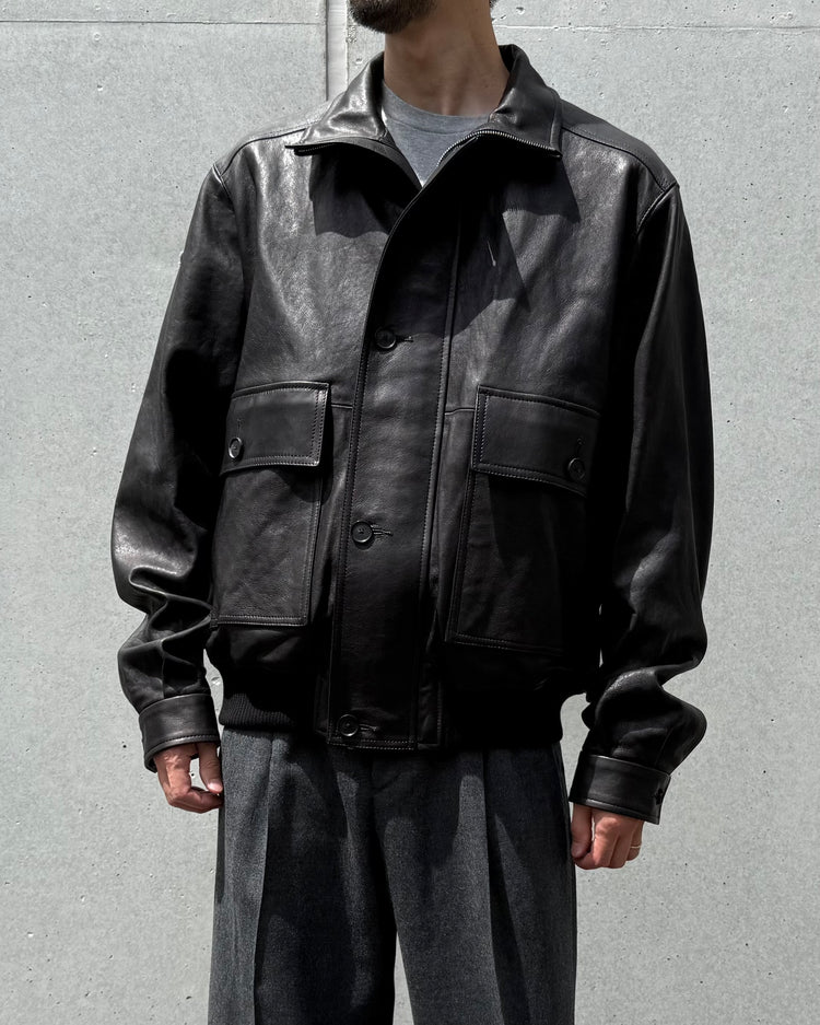 AURALEE / TEXTURED LAMB LEATHER BLOUSON / BLACK / A26AB01BL