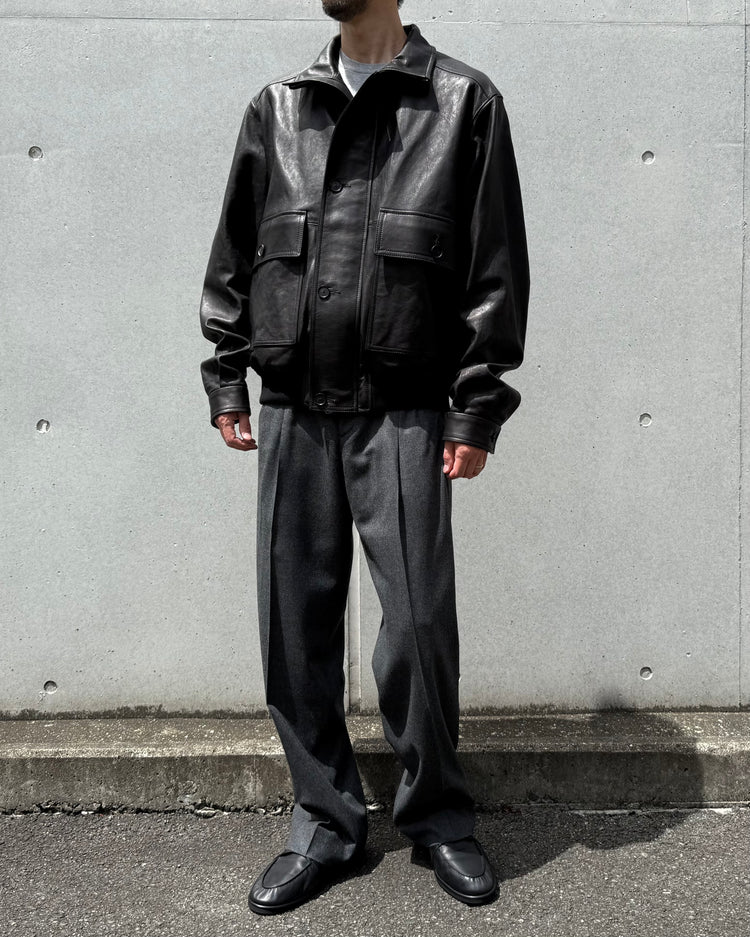 AURALEE / TEXTURED LAMB LEATHER BLOUSON / BLACK / A26AB01BL