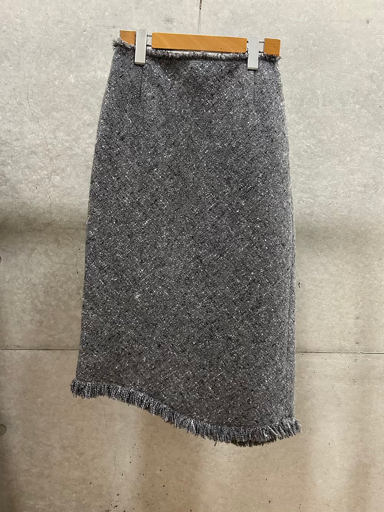 AURALEE / HOMESPUN TWEED FRINGE SKIRT / MIX GRAY / A26S05HT /