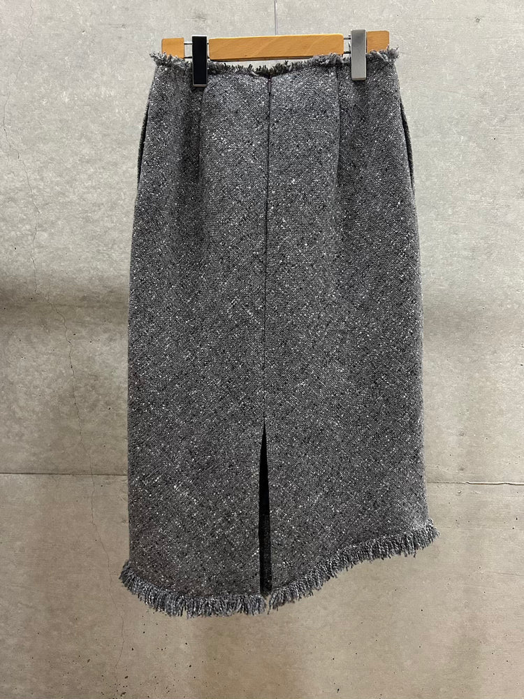 AURALEE / HOMESPUN TWEED FRINGE SKIRT / MIX GRAY / A26S05HT /