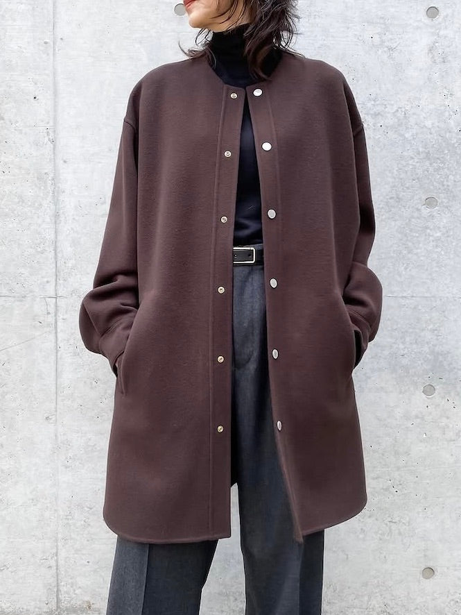 BLAMINK / ダブルフェイスノーカラーコート / DK.BROWN / 79252000005