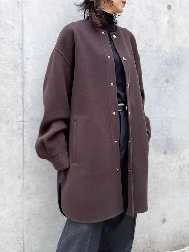 BLAMINK / ダブルフェイスノーカラーコート / DK.BROWN / 79252000005