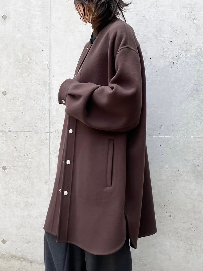 BLAMINK / ダブルフェイスノーカラーコート / DK.BROWN / 79252000005