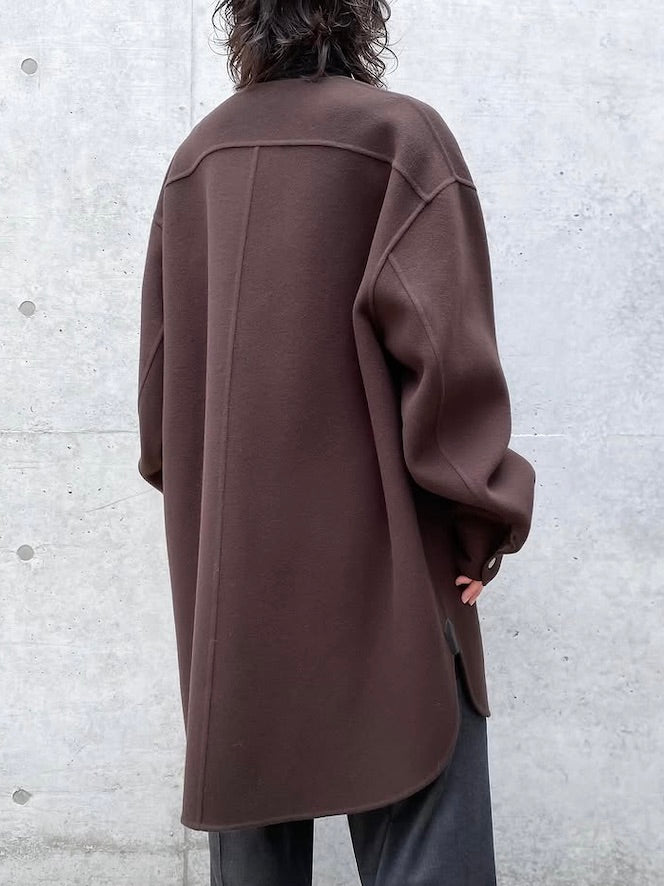 BLAMINK / ダブルフェイスノーカラーコート / DK.BROWN / 79252000005