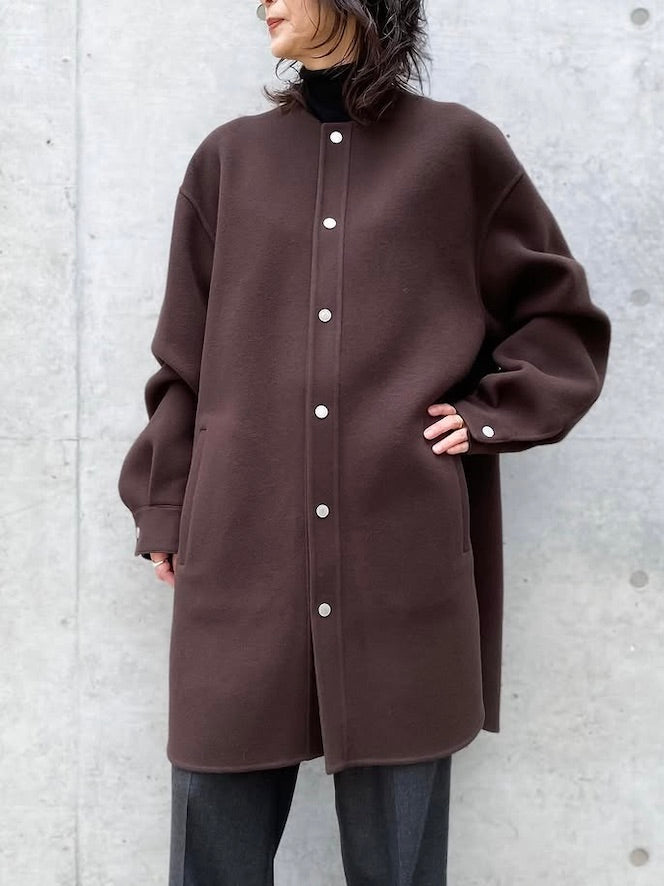 BLAMINK / ダブルフェイスノーカラーコート / DK.BROWN / 79252000005