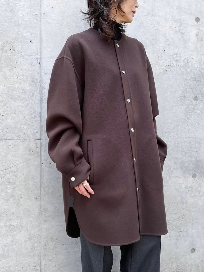 BLAMINK / ダブルフェイスノーカラーコート / DK.BROWN / 79252000005