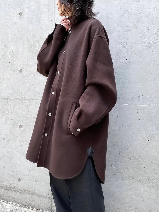 BLAMINK / ダブルフェイスノーカラーコート / DK.BROWN / 79252000005