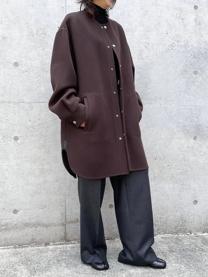 BLAMINK / ダブルフェイスノーカラーコート / DK.BROWN / 79252000005