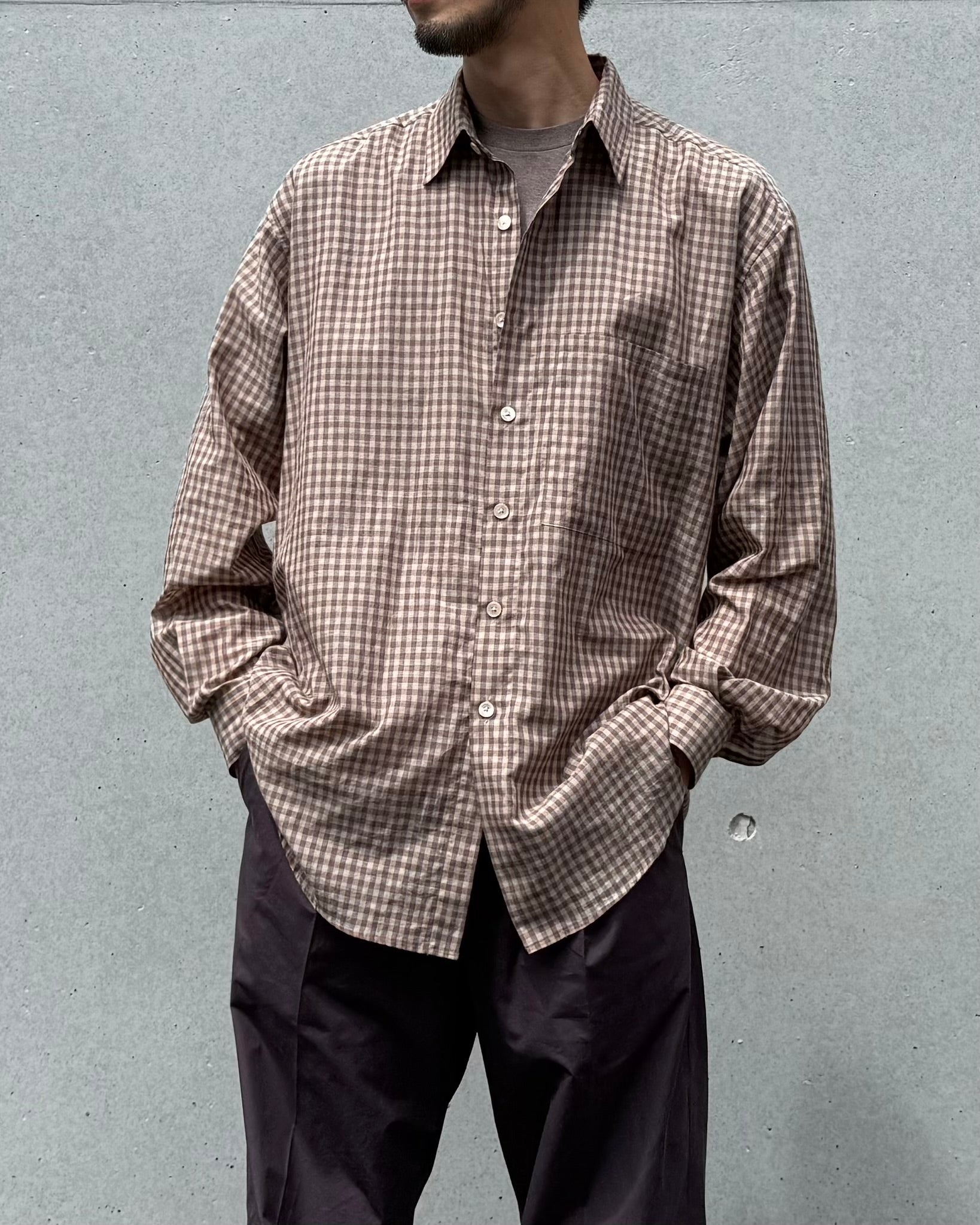 トップス AURALEE AIRY LIGHT COTTON CHECK BIGSHIRT AURALEE / AIRY LIGHT COTTON CHECK BIG SHIRT / BROWN GINGHAM CHECK / A2