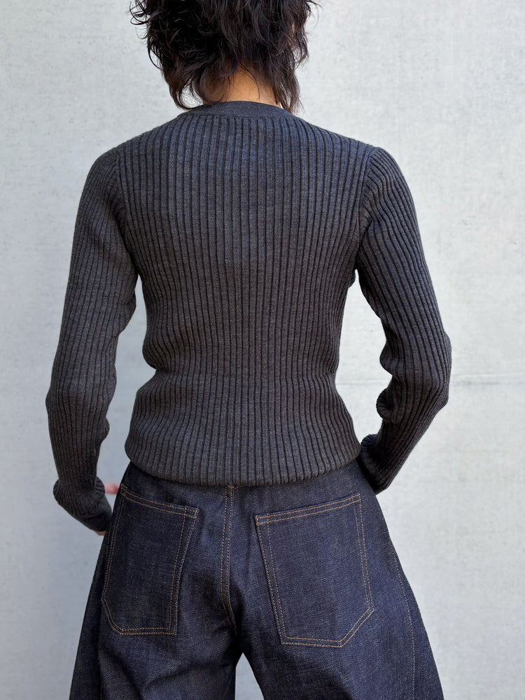 HYKE / WIDE RIBBED SWEATER / TOP GRAY / 11435 /
