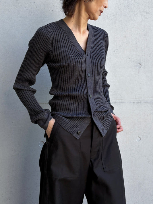 HYKE / WIDE RIBBED CARDIGAN / TOP GRAY / 11436 /