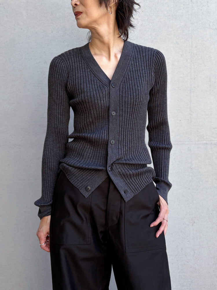 HYKE / WIDE RIBBED CARDIGAN / TOP GRAY / 11436 /