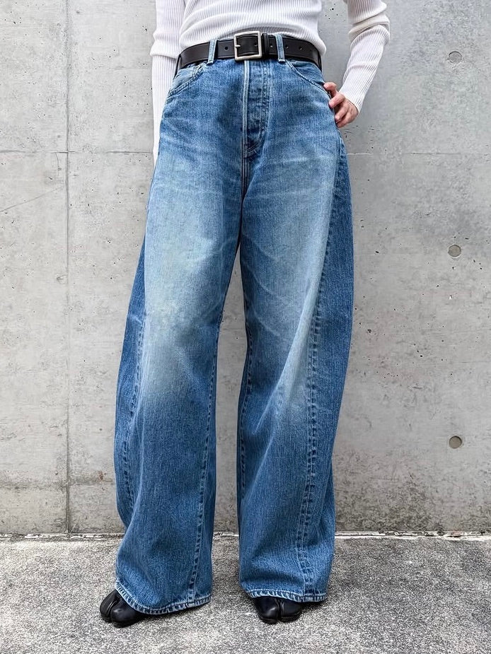 HYKE / DENIM BARREL LEG JEANS / Used Wash Blue / 13352