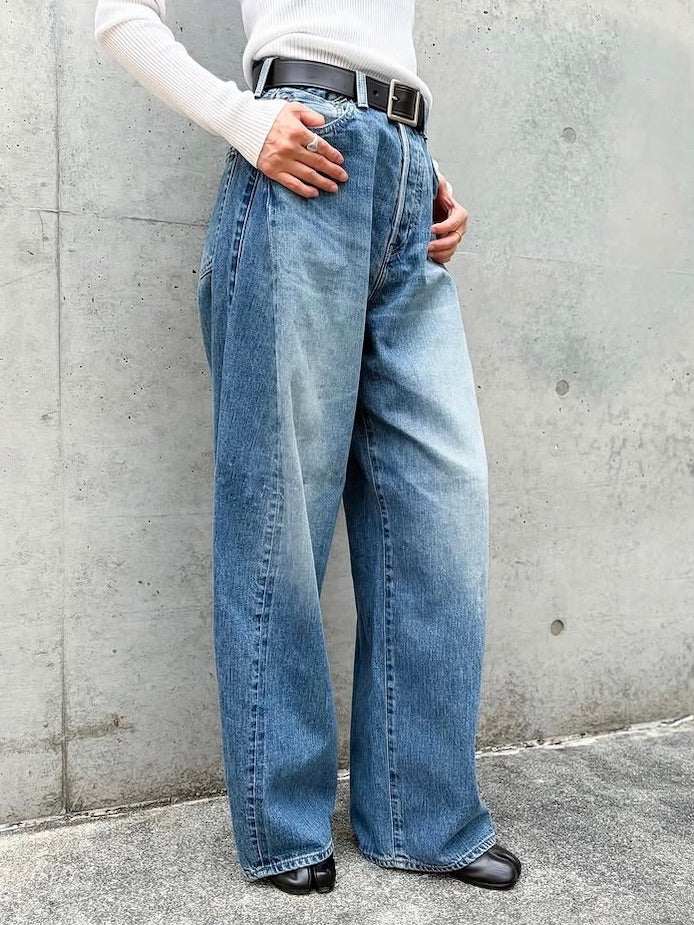 HYKE / DENIM BARREL LEG JEANS / Used Wash Blue / 13352