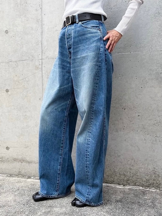 HYKE / DENIM BARREL LEG JEANS / Used Wash Blue / 13352