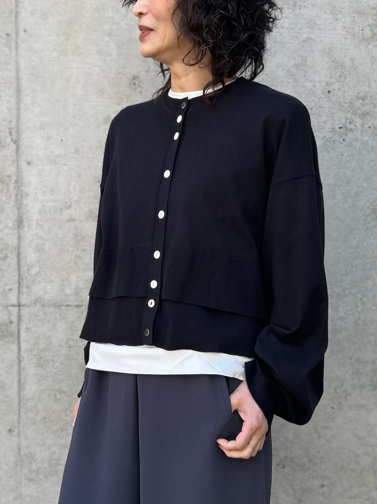 ENFÖLD / LAYERED-LIKE-HEM CARDIGAN / BLACK / 300JS270-2221