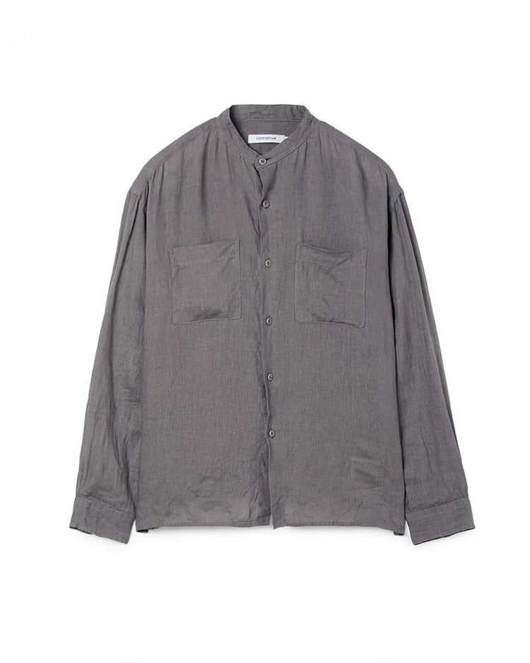 nonnative / OFFICER STAND COLLAR L/S SHIRT LINEN CANVAS / GRAY / NN-S4805