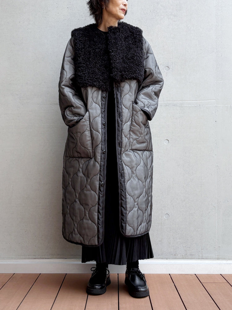 HYKE / FAUX SHEARLING-PANELED SHEER QUILTED / BLACK / 17600