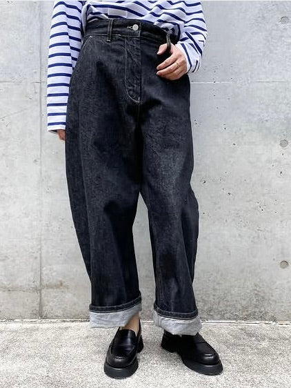 STUDIO NICHOLSON / CHALCO DENIM WIDE CROP PANT / WASHED BLACK