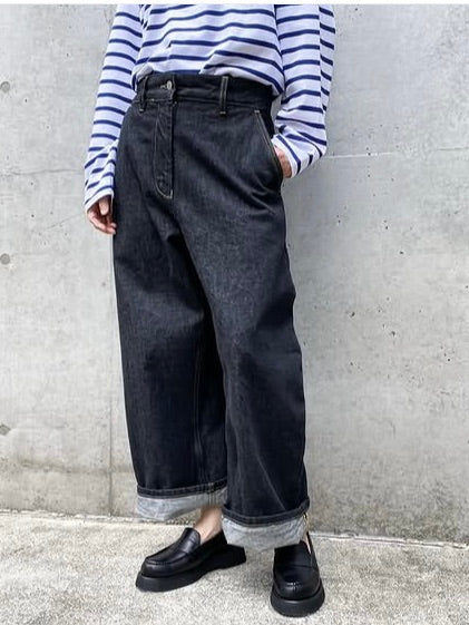 STUDIO NICHOLSON / CHALCO DENIM WIDE CROP PANT / WASHED BLACK