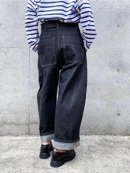 STUDIO NICHOLSON / CHALCO DENIM WIDE CROP PANT / WASHED BLACK