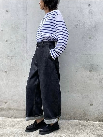 STUDIO NICHOLSON / CHALCO DENIM WIDE CROP PANT / WASHED BLACK