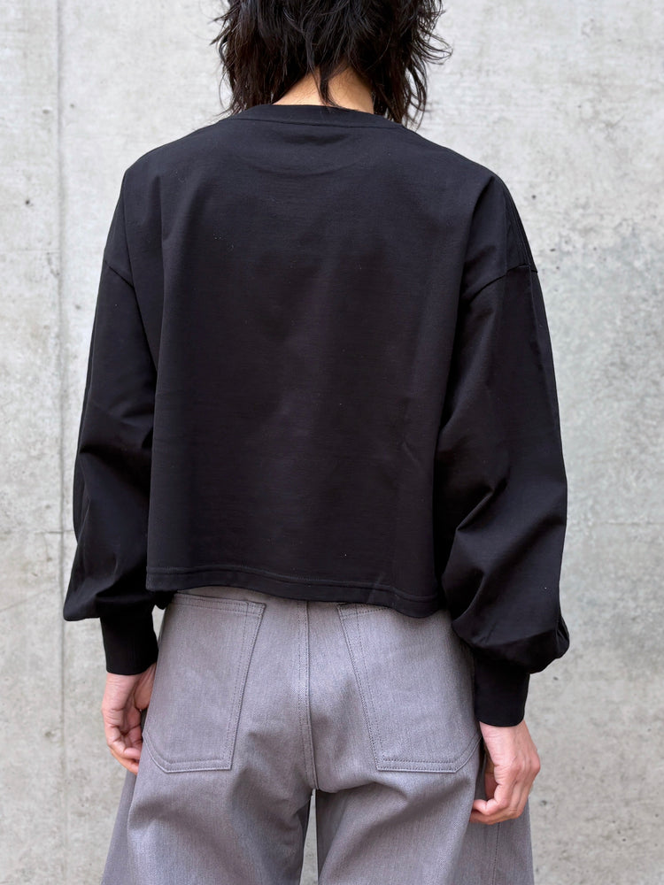 HYKE / CROPPED LONG-SLV TEE BIG FIT / BLACK / 12439