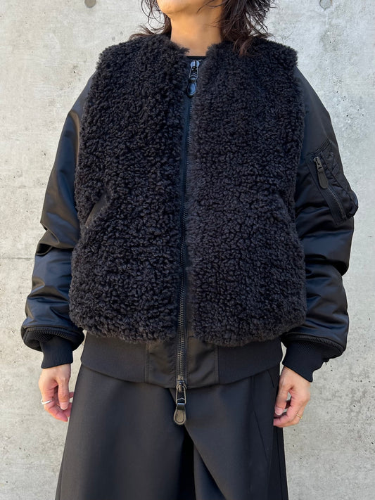 HYKE / FAUX SHEARLING TYPE MA-1 JACKET / BLACK / 17533