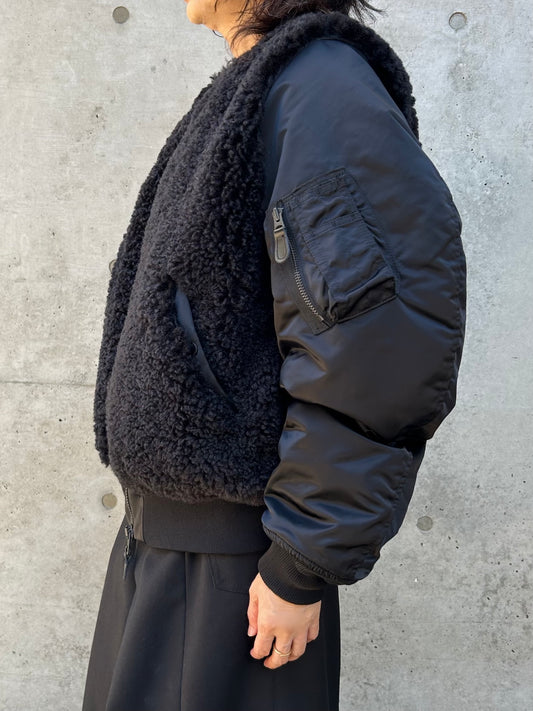 HYKE / FAUX SHEARLING TYPE MA-1 JACKET / BLACK / 17533