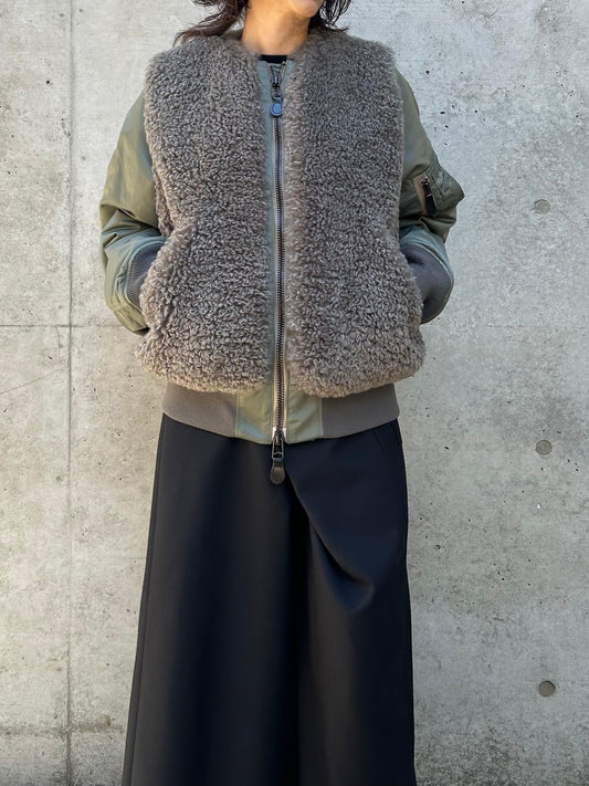HYKE / FAUX SHEARLING TYPE MA-1 JACKET / OLIVE DRAB / 17533