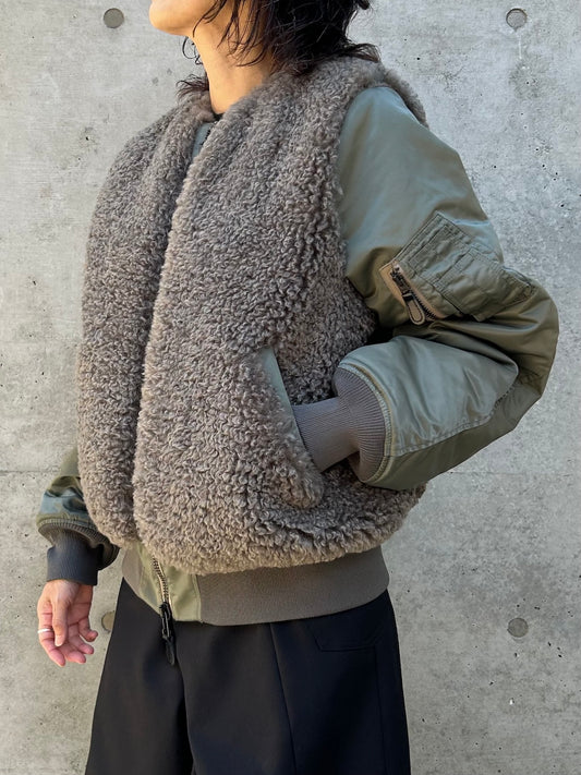 HYKE / FAUX SHEARLING TYPE MA-1 JACKET / OLIVE DRAB / 17533